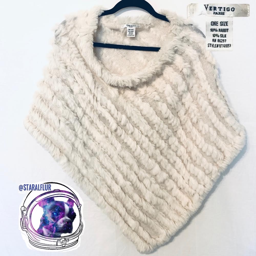 Vertigo Paris Cream Rabbit Fur & Silk Poncho